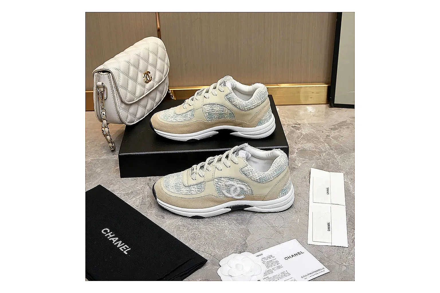 GogoBuy agent brief photos for Chanel Cream Quilted Runner thumbnail 5