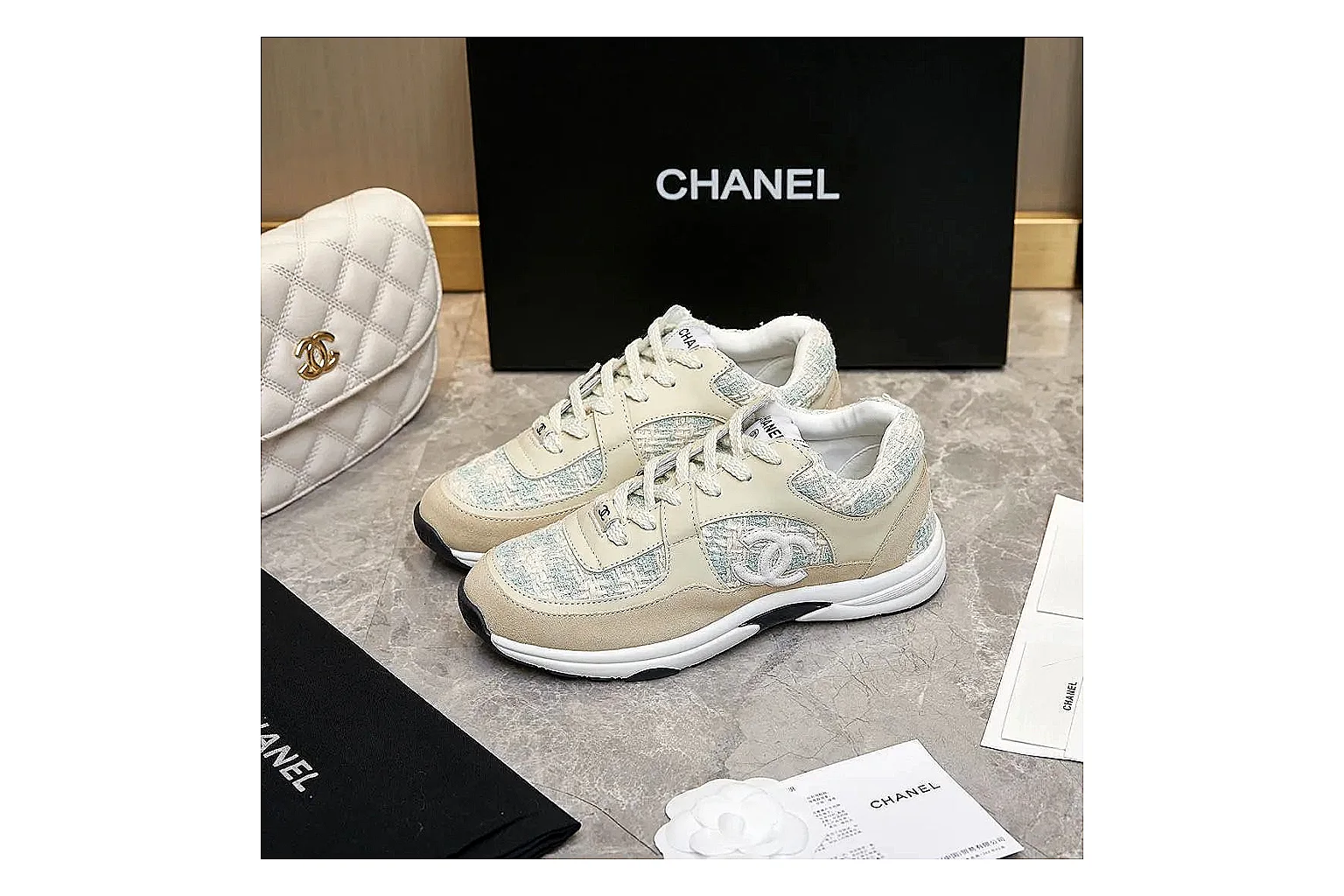 GogoBuy agent brief photos for Chanel Cream Quilted Runner thumbnail 6