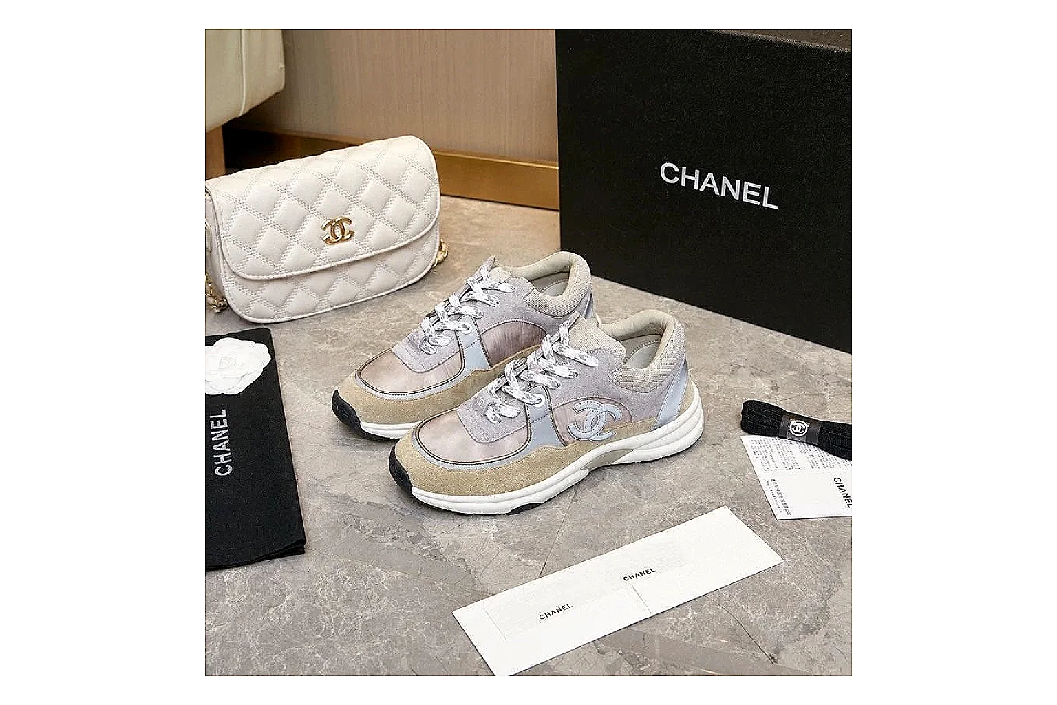 GogoBuy agent brief photos for Chanel Gray Pink Runner Sneaker thumbnail 5
