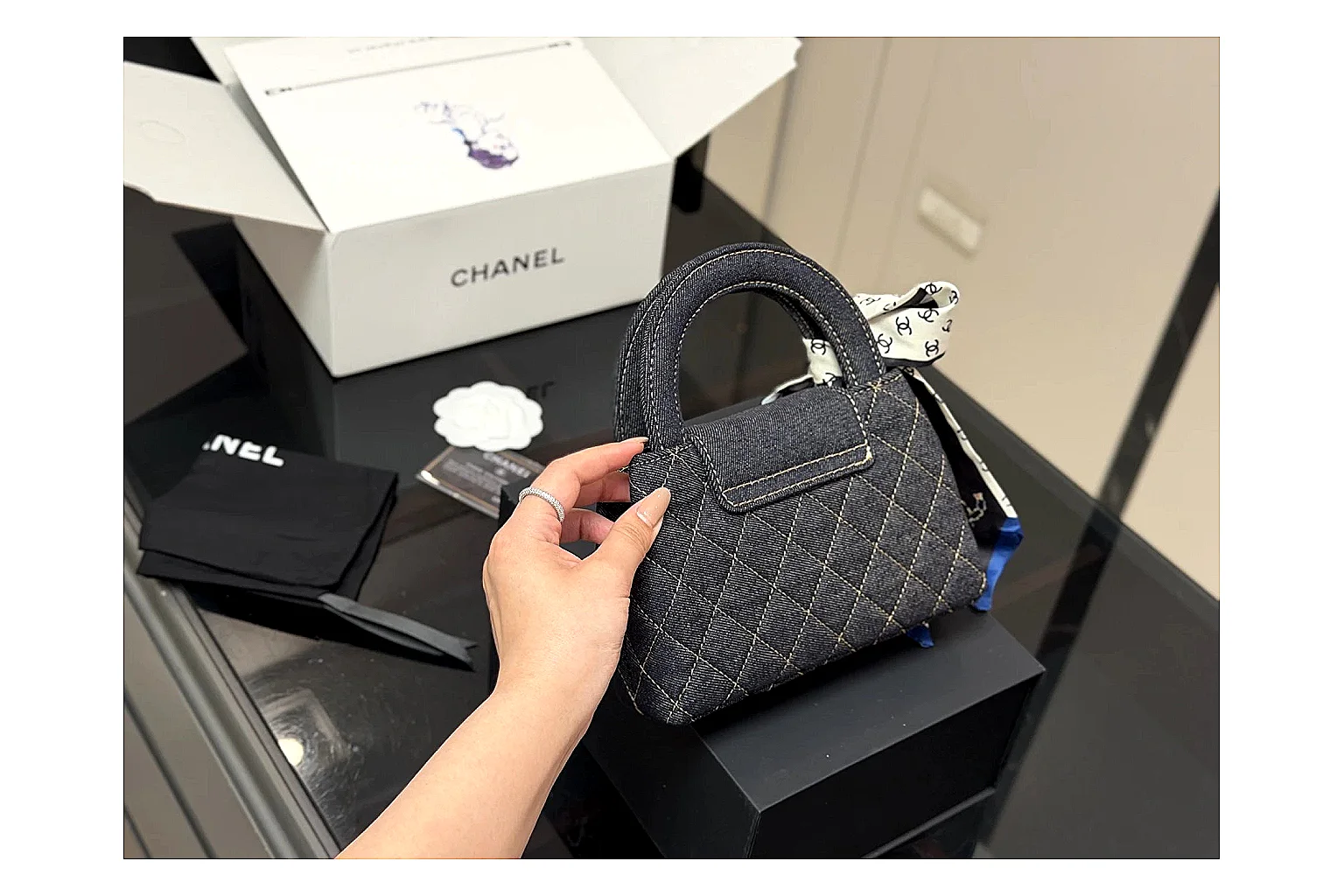 Chanel Quilted Chain Bag Black shopping brief photo showing black quilted leather body, chain strap, flap profile, and polished luxury hardware thumbnail 3