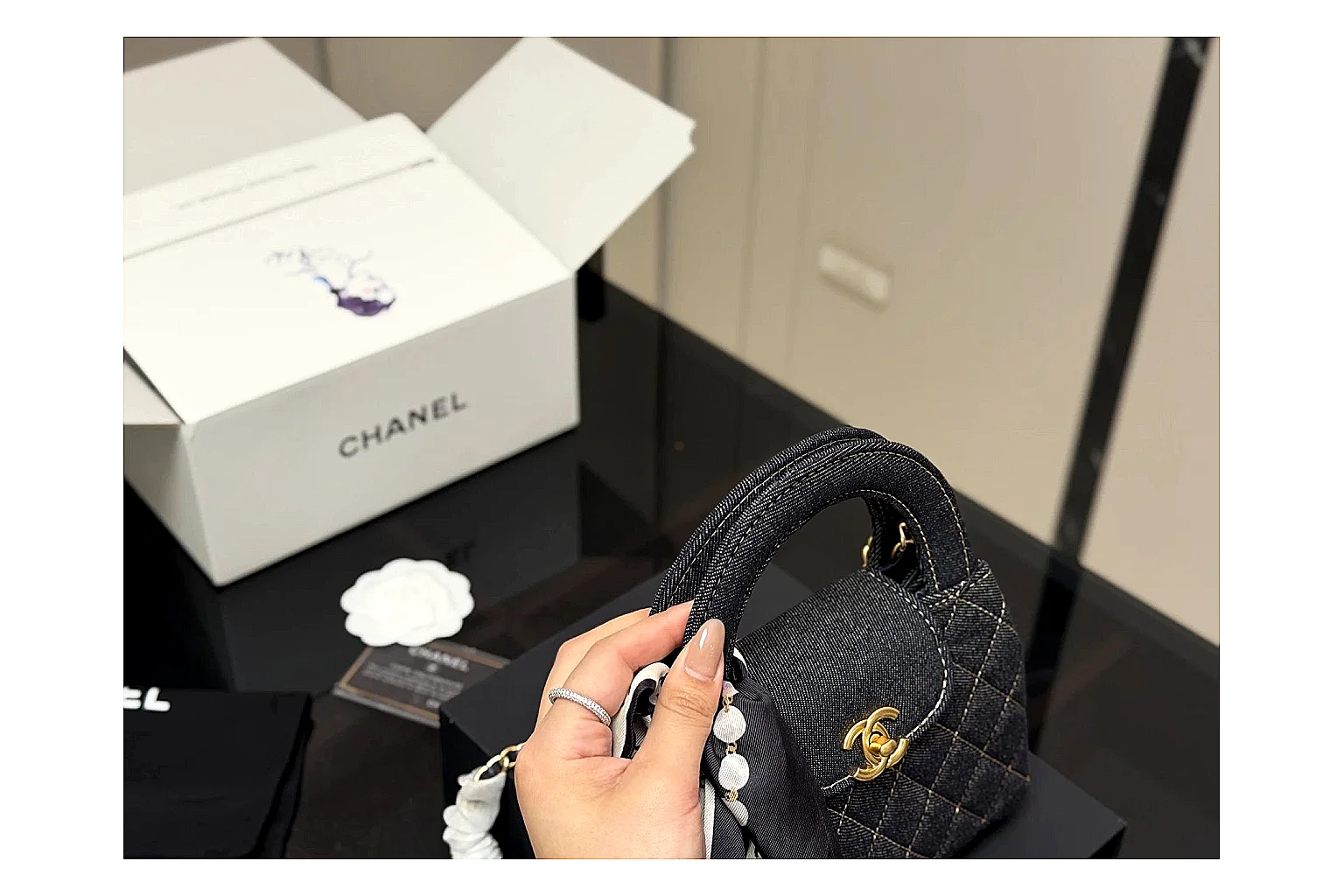 Chanel Quilted Chain Bag Black shopping brief photo showing black quilted leather body, chain strap, flap profile, and polished luxury hardware thumbnail 5