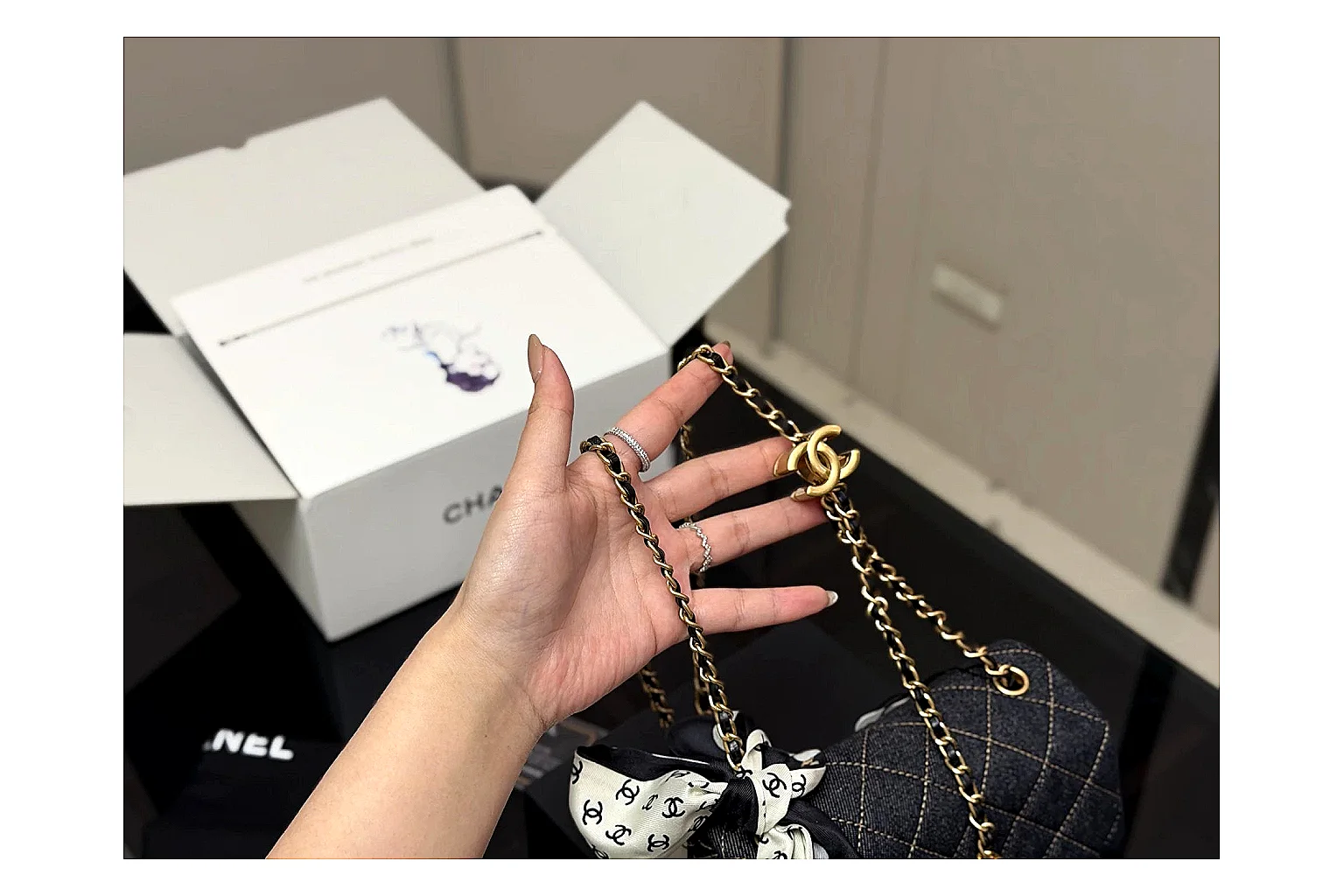 Chanel Quilted Chain Bag Black shopping brief photo showing black quilted leather body, chain shoulder strap, flap structure, and polished hardware thumbnail 5