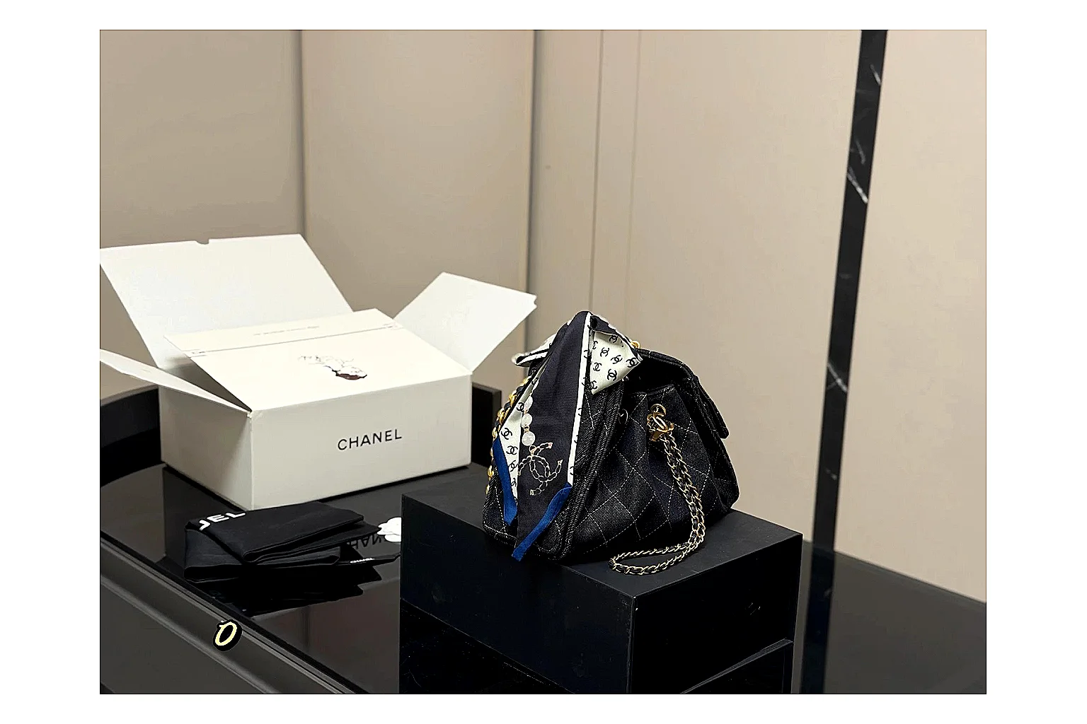 Chanel Quilted Chain Bag Black Blue shopping brief photo showing black blue quilted leather body, chain shoulder strap, flap structure, and polished luxury-bag hardware thumbnail 4
