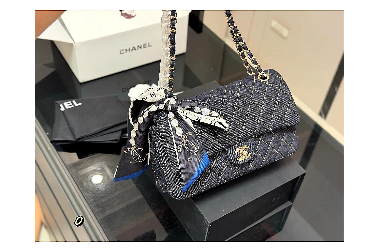 Chanel Quilted Flap Bag Black Navy shopping brief photo showing black navy quilted leather body, flap structure, chain strap, and polished luxury hardware thumbnail 4