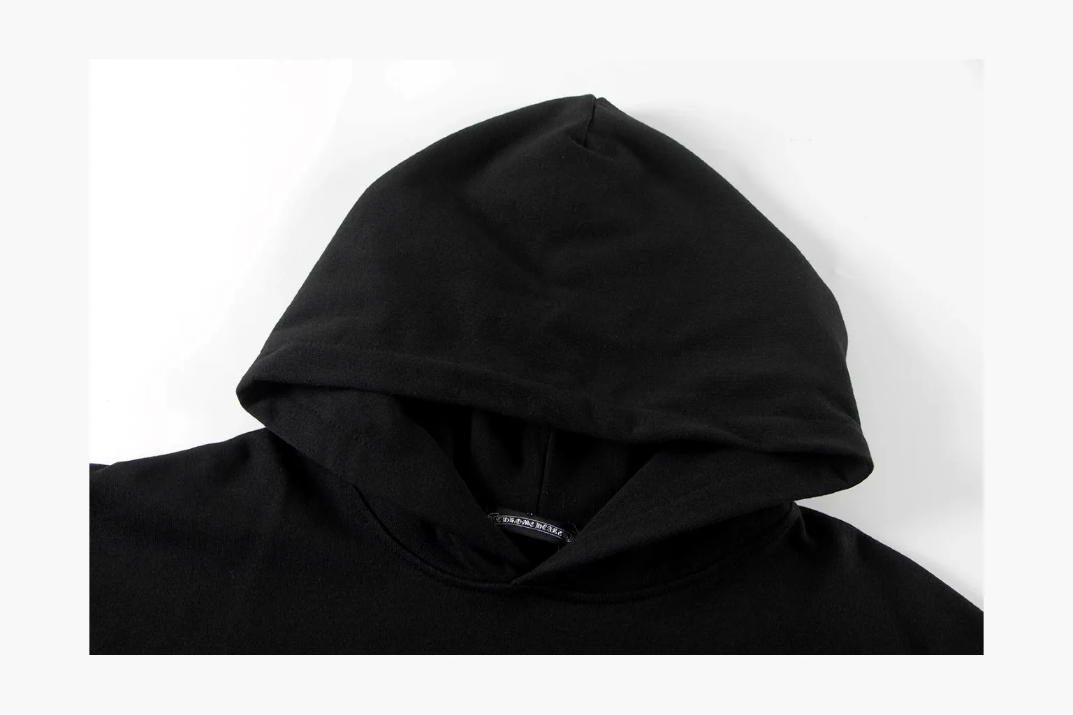 Chrome Hearts Rainbow Logo Hoodie Black shopping brief photo showing black cotton fleece pullover body, colorful back logo, hood detail, sleeve print, kangaroo pocket, and ribbed trim thumbnail 5