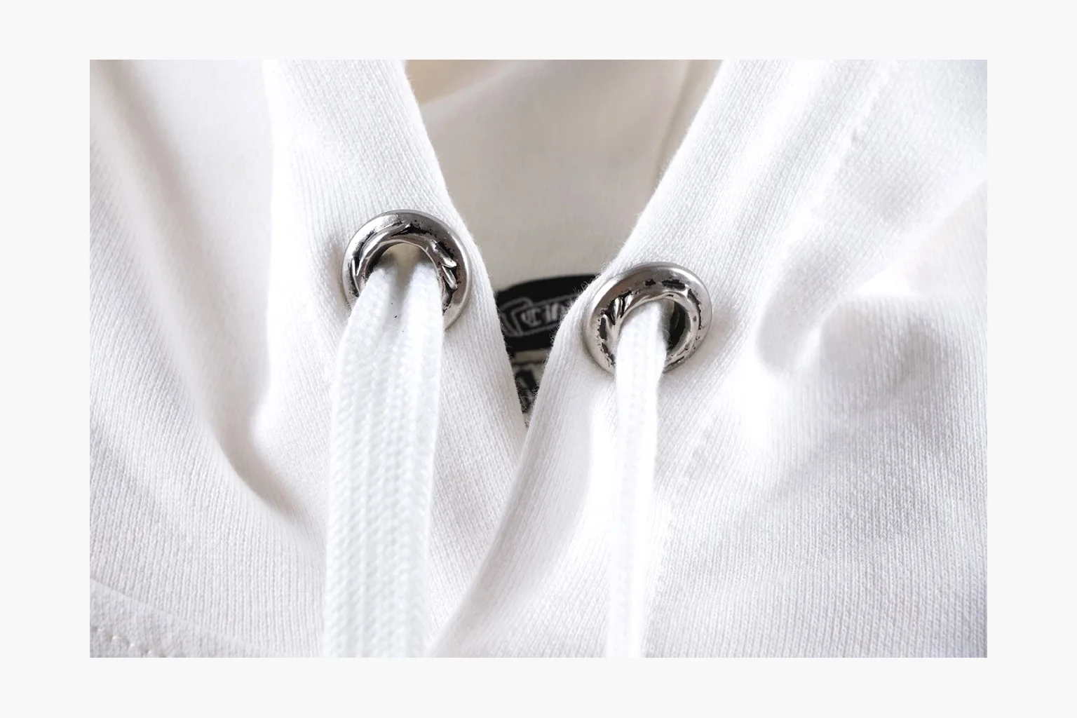 Chrome Hearts White Cross Zip Hoodie shopping brief photo showing white cotton fleece zip hoodie, cross back artwork, drawcord hood, sleeve print, front zipper, and ribbed trim thumbnail 6