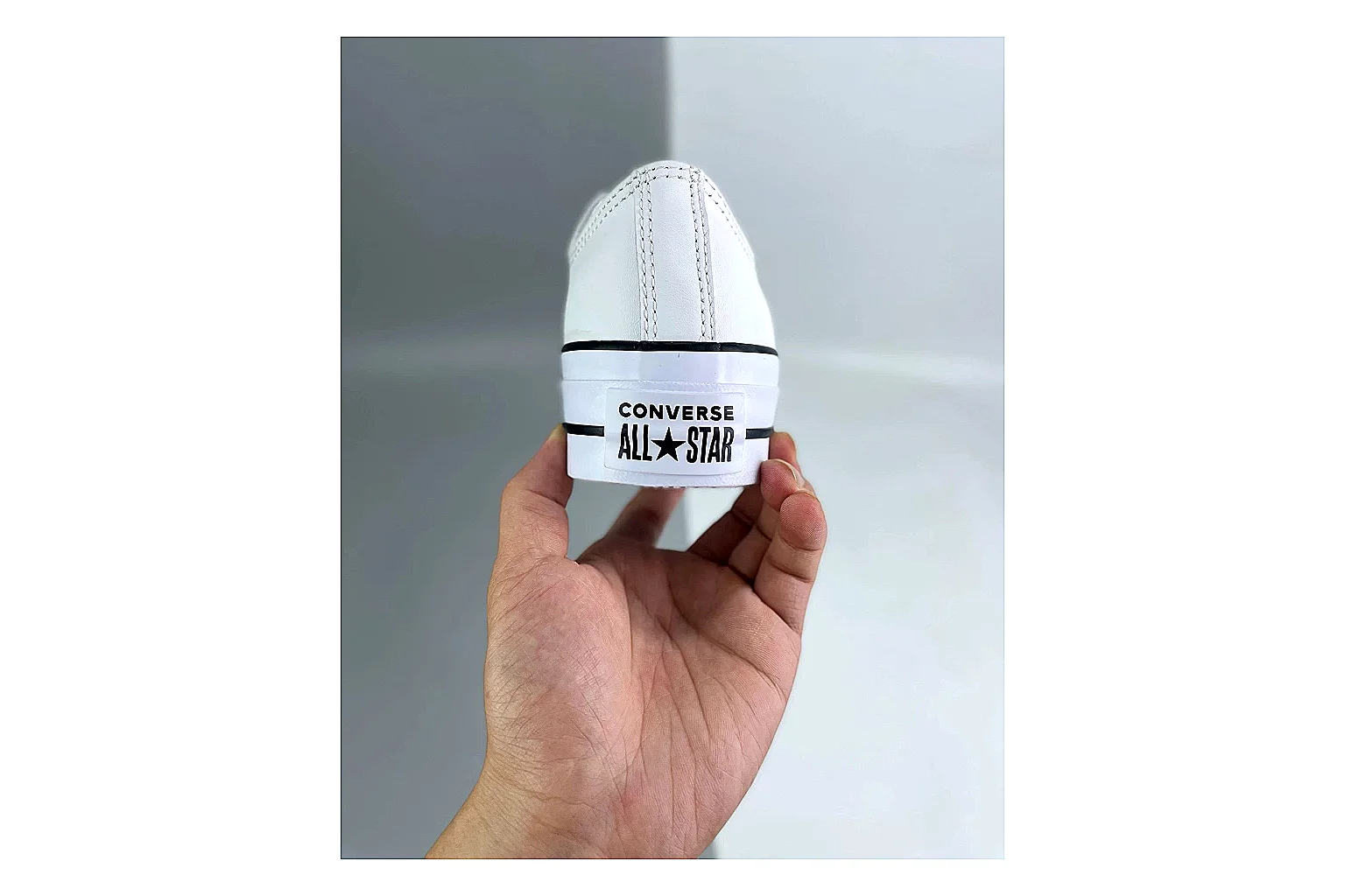 Converse All Star Lift White Platform Low Top shopping brief photo showing white smooth low-top upper, silver eyelets, black foxing stripes, and elevated platform rubber sole thumbnail 6