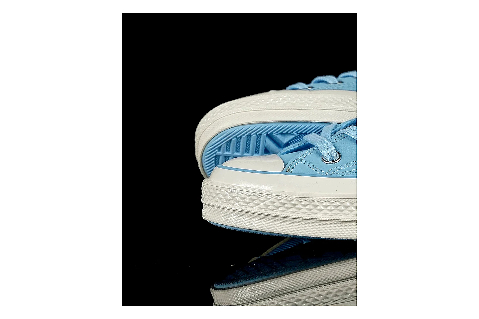 Converse Chuck 70 Light Blue High Top shopping brief photo showing light blue canvas upper, silver eyelets, off-white rubber toe cap, and vintage high-top sole thumbnail 2