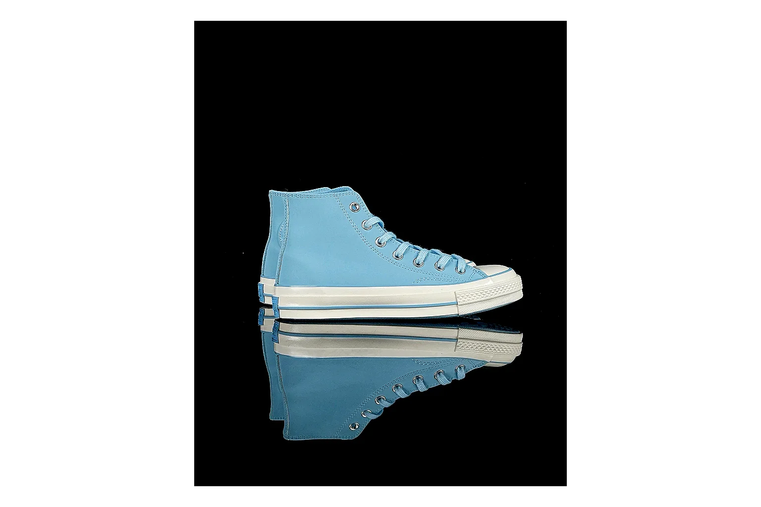 Converse Chuck 70 Light Blue High Top shopping brief photo showing light blue canvas upper, silver eyelets, off-white rubber toe cap, and vintage high-top sole thumbnail 4