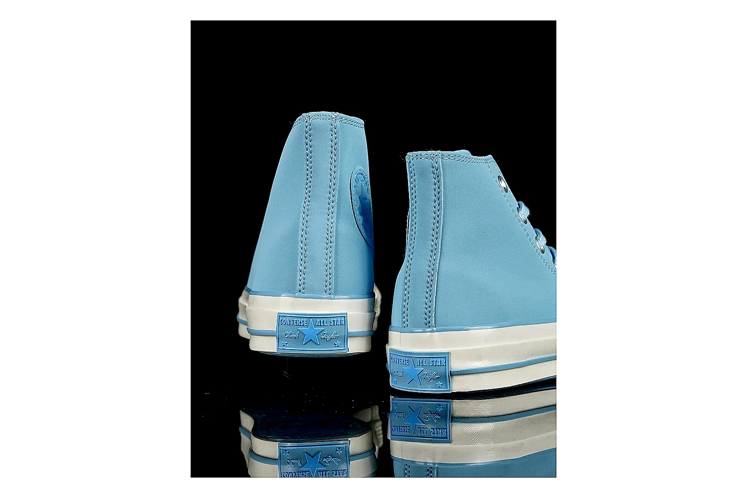 Converse Chuck 70 Light Blue High Top shopping brief photo showing light blue canvas upper, silver eyelets, off-white rubber toe cap, and vintage high-top sole thumbnail 6