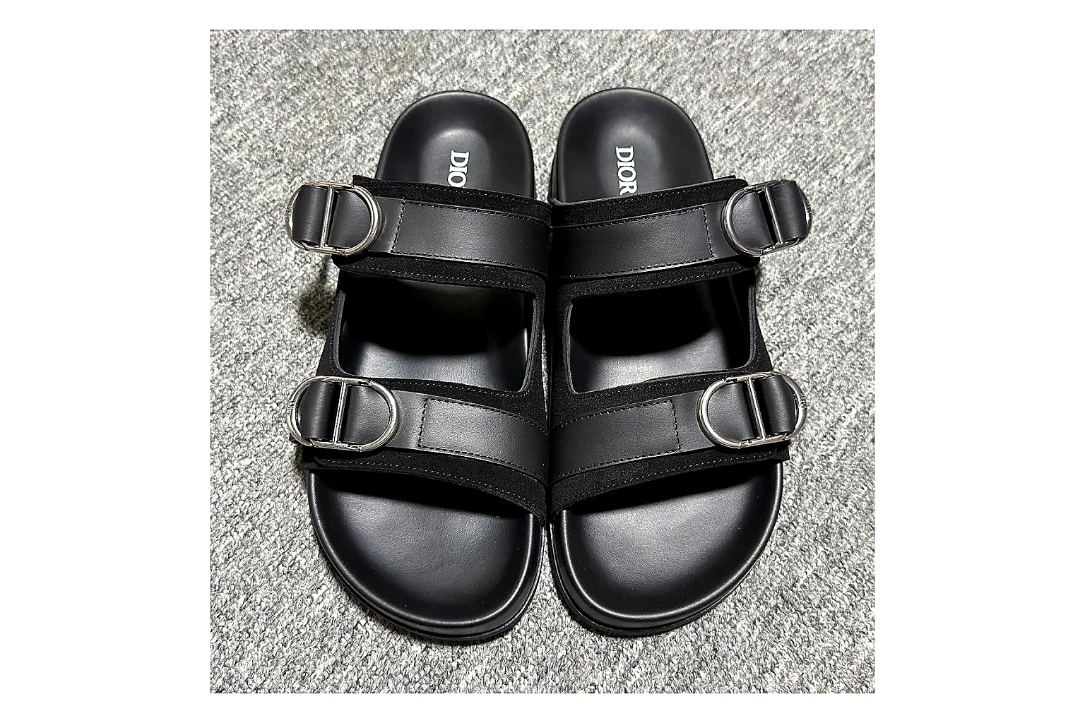 Dior Oblique Black Buckle Slide shopping brief image showing black oblique buckle slide with mixed upper and slide shape thumbnail 2