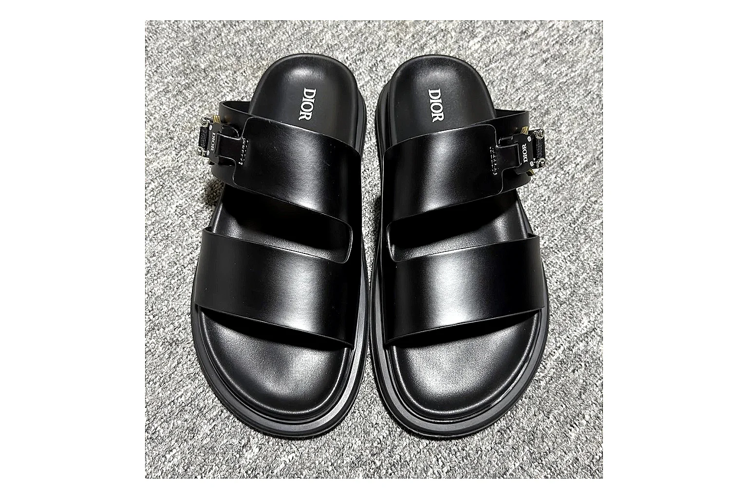 Dior Oblique Black Buckle Slide shopping brief image showing black oblique buckle slide with mixed upper and slide shape thumbnail 4