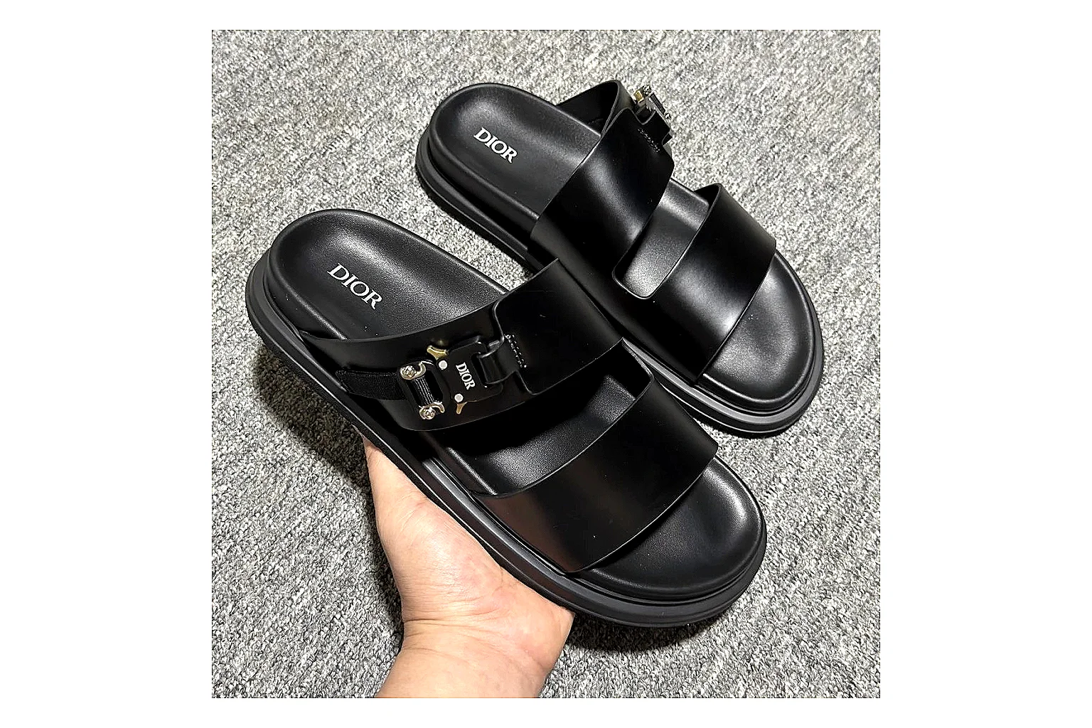 Dior Oblique Black Buckle Slide shopping brief image showing black oblique buckle slide with mixed upper and slide shape thumbnail 5