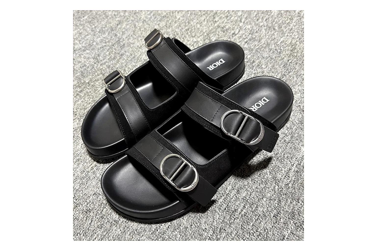 Dior Oblique Black Buckle Slide shopping brief image showing black oblique buckle slide with mixed upper and slide shape thumbnail 6