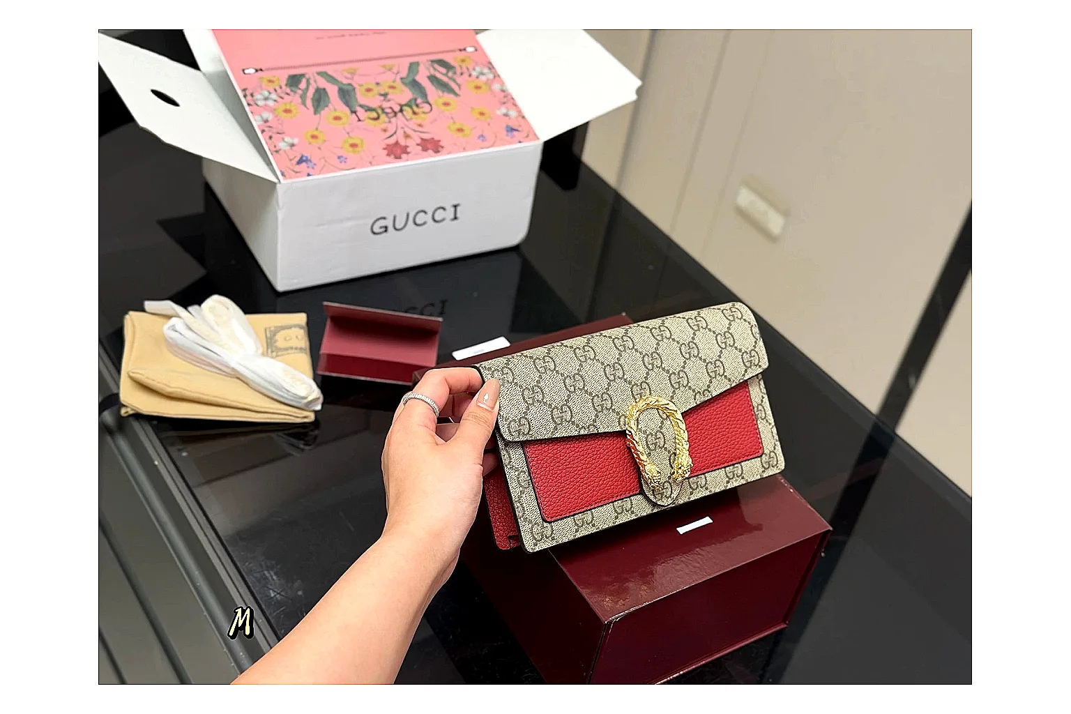 Gucci Wallet Set Beige Multi shopping brief photo showing beige coated-canvas wallet pieces, multi accessory layout, compact luxury shape, and neat hardware details thumbnail 2