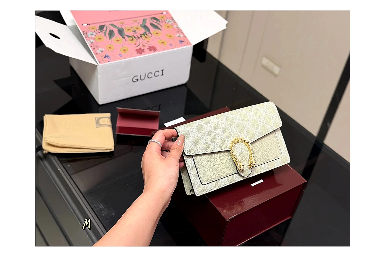 Gucci Wallet Set Beige Multi shopping brief photo showing beige coated-canvas wallet pieces, multi accessory layout, compact luxury shape, and neat hardware details thumbnail 3
