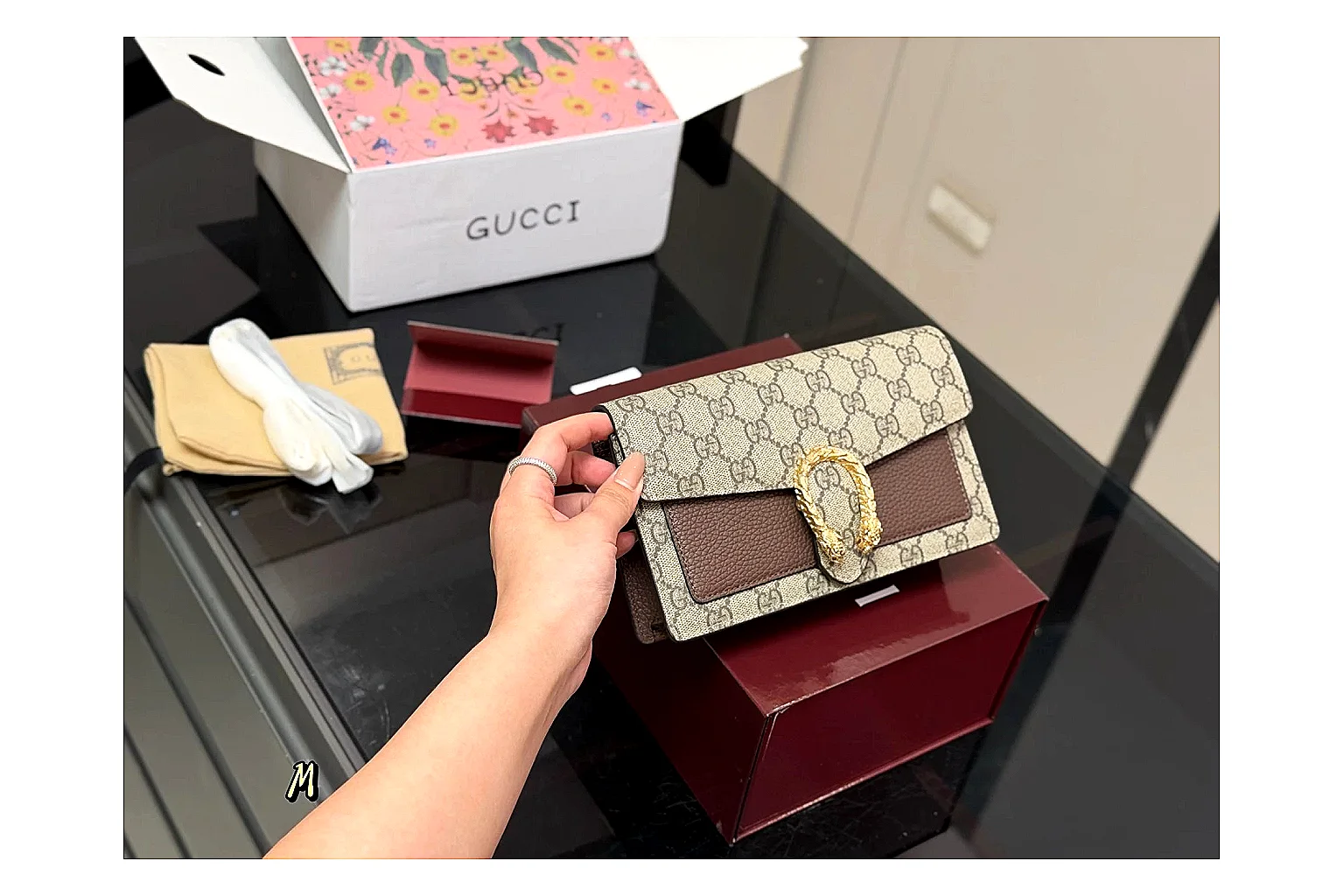 Gucci Wallet Set Beige Multi shopping brief photo showing beige coated-canvas wallet pieces, multi accessory layout, compact luxury shape, and neat hardware details thumbnail 4