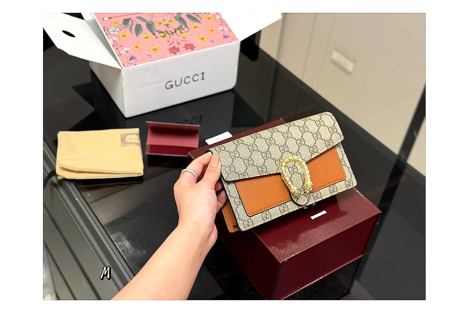 Gucci Wallet Set Beige Multi shopping brief photo showing beige coated-canvas wallet pieces, multi accessory layout, compact luxury shape, and neat hardware details thumbnail 5