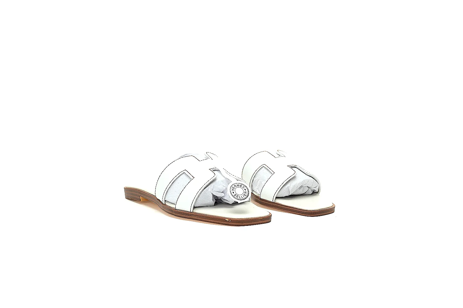 gogobuy.cloud Hermes Oran White Slide Pair 3988 white-brown slide image