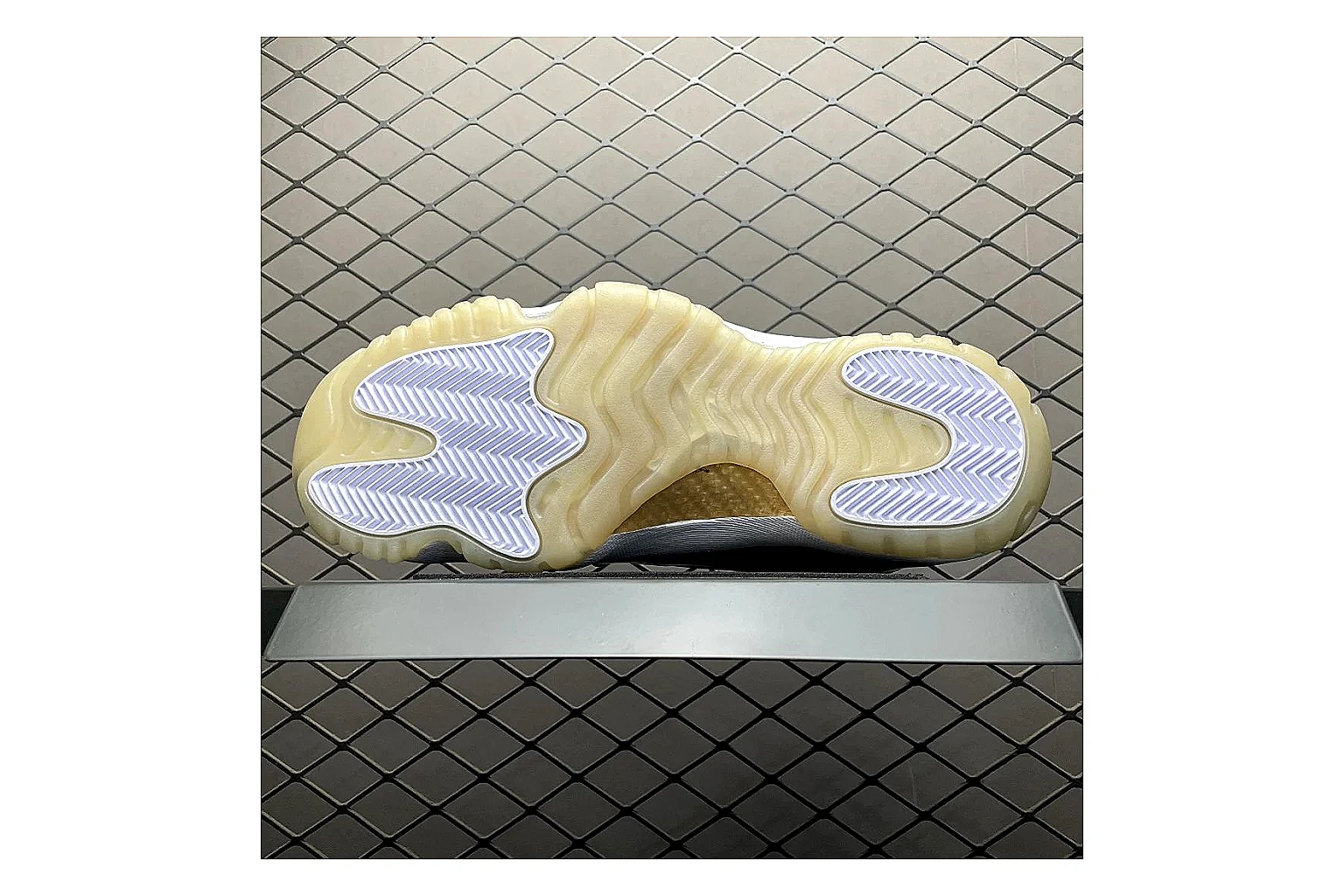 Jordan 11 Low White Gold Sneaker shopping brief image showing white gold aj11 low sneaker with mixed upper and low top shape thumbnail 2
