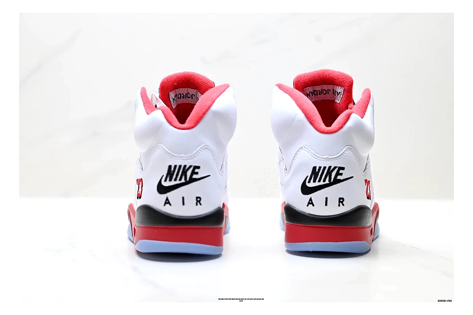 Jordan Air Jordan 5 White Red Sneakers shopping brief image showing white red retro basketball sneakers with leather texture, side-profile shape, upper panel lines, and outsole detail thumbnail 6