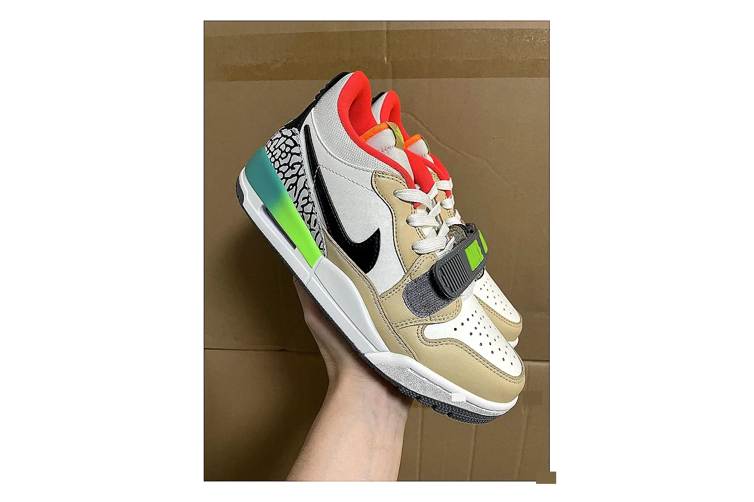 Jordan Air Jordan White Green Red shopping brief photo showing white leather court upper, green and red accents, low basketball-retro shape, and classic sole