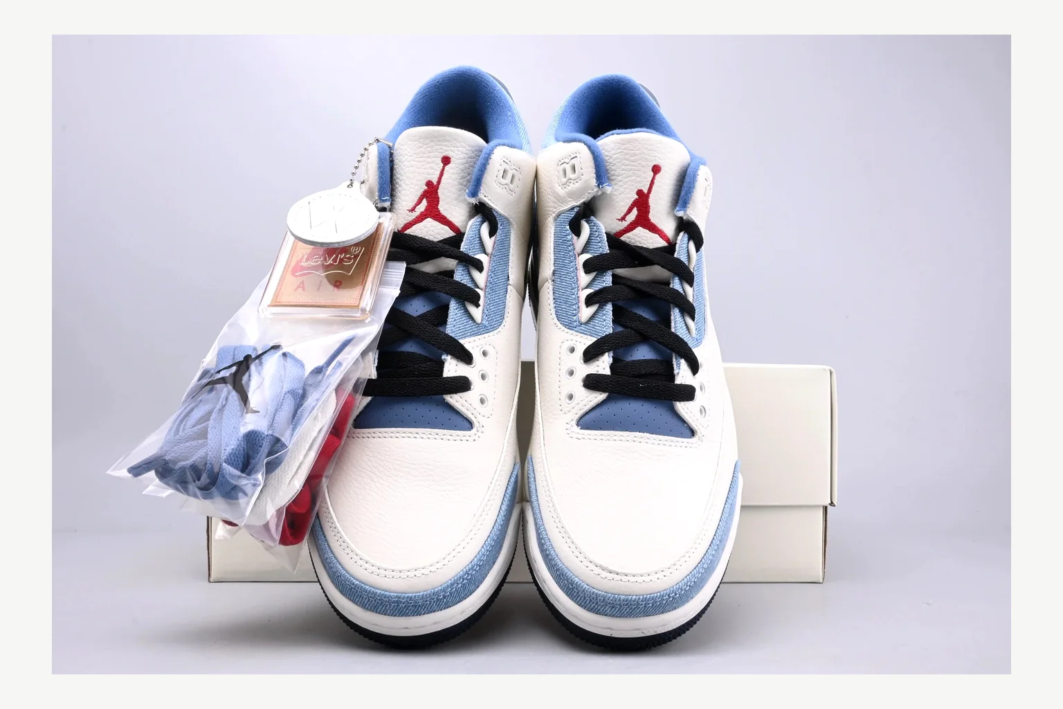 Jordan Air Jordan 3 Blue Sneaker shopping brief image showing white blue low-top sneaker with mixed-material upper and low-profile shape thumbnail 2