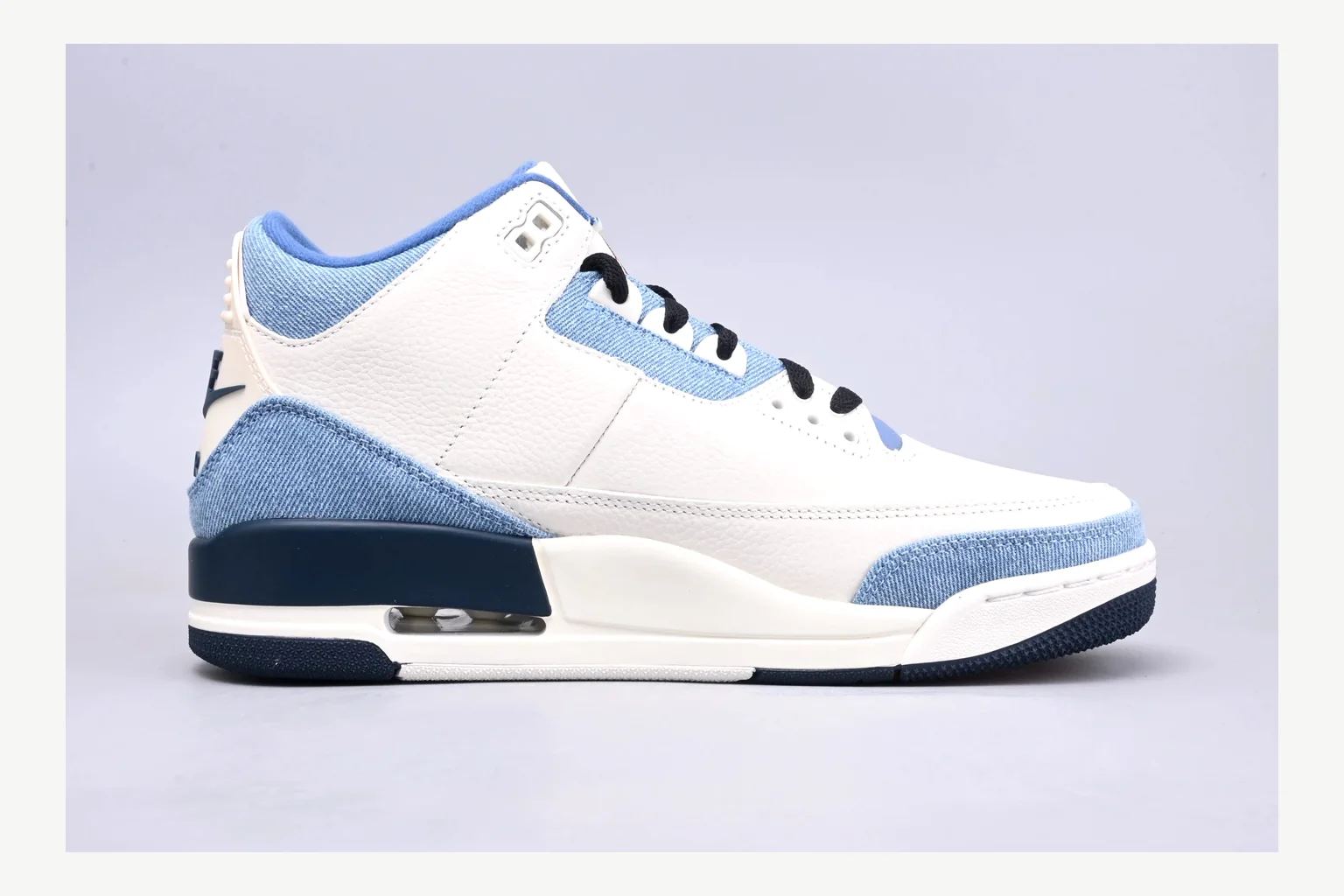 Jordan Air Jordan 3 Blue Sneaker shopping brief image showing white blue low-top sneaker with mixed-material upper and low-profile shape thumbnail 4