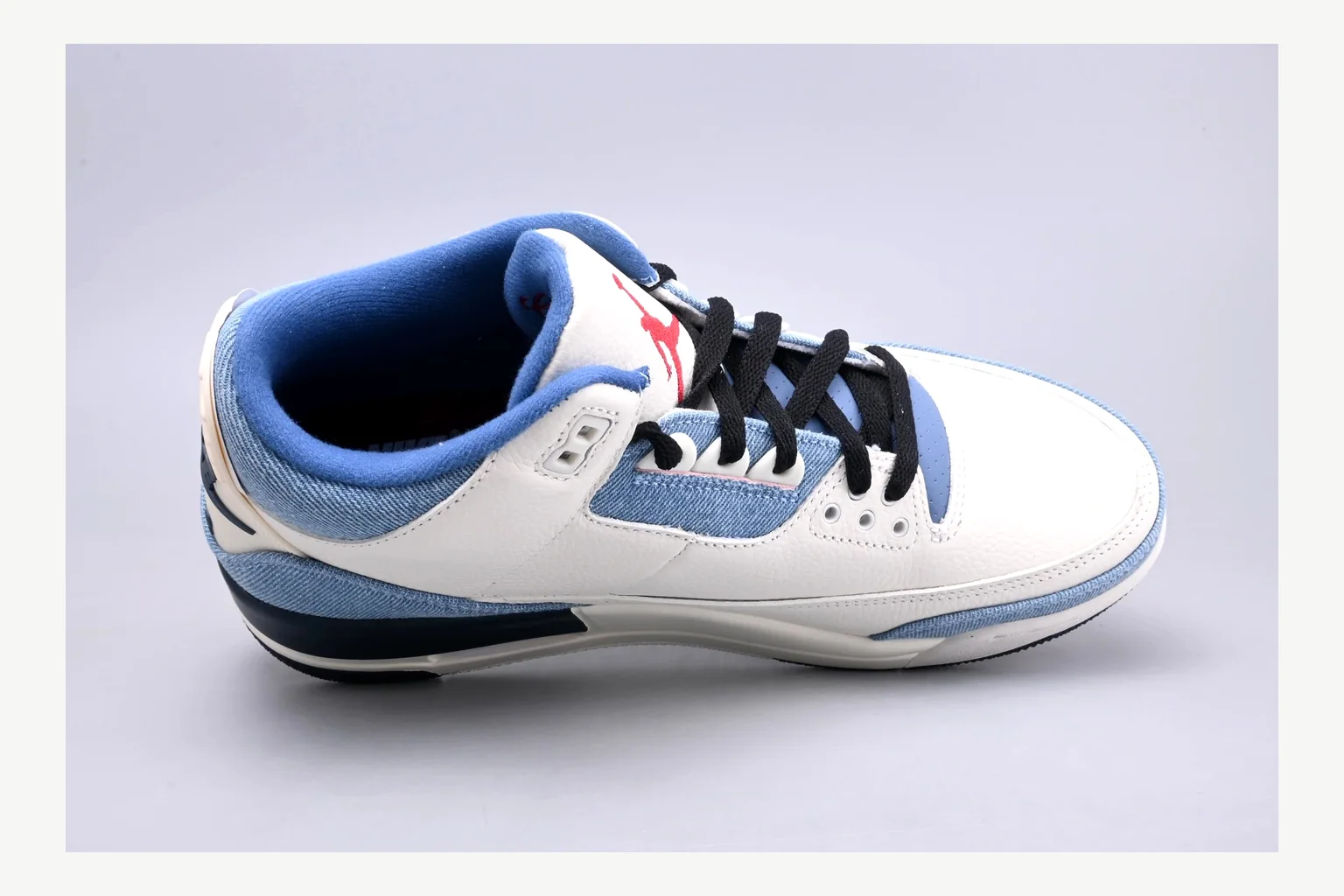Jordan Air Jordan 3 Blue Sneaker shopping brief image showing white blue low-top sneaker with mixed-material upper and low-profile shape thumbnail 5