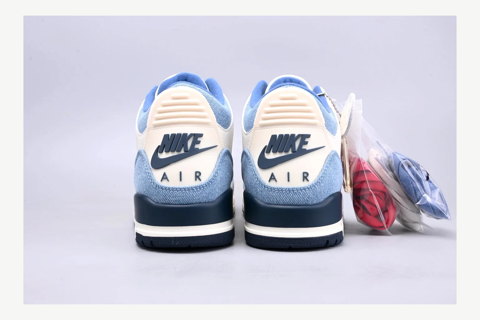 Jordan Air Jordan 3 Blue Sneaker shopping brief image showing white blue low-top sneaker with mixed-material upper and low-profile shape thumbnail 6