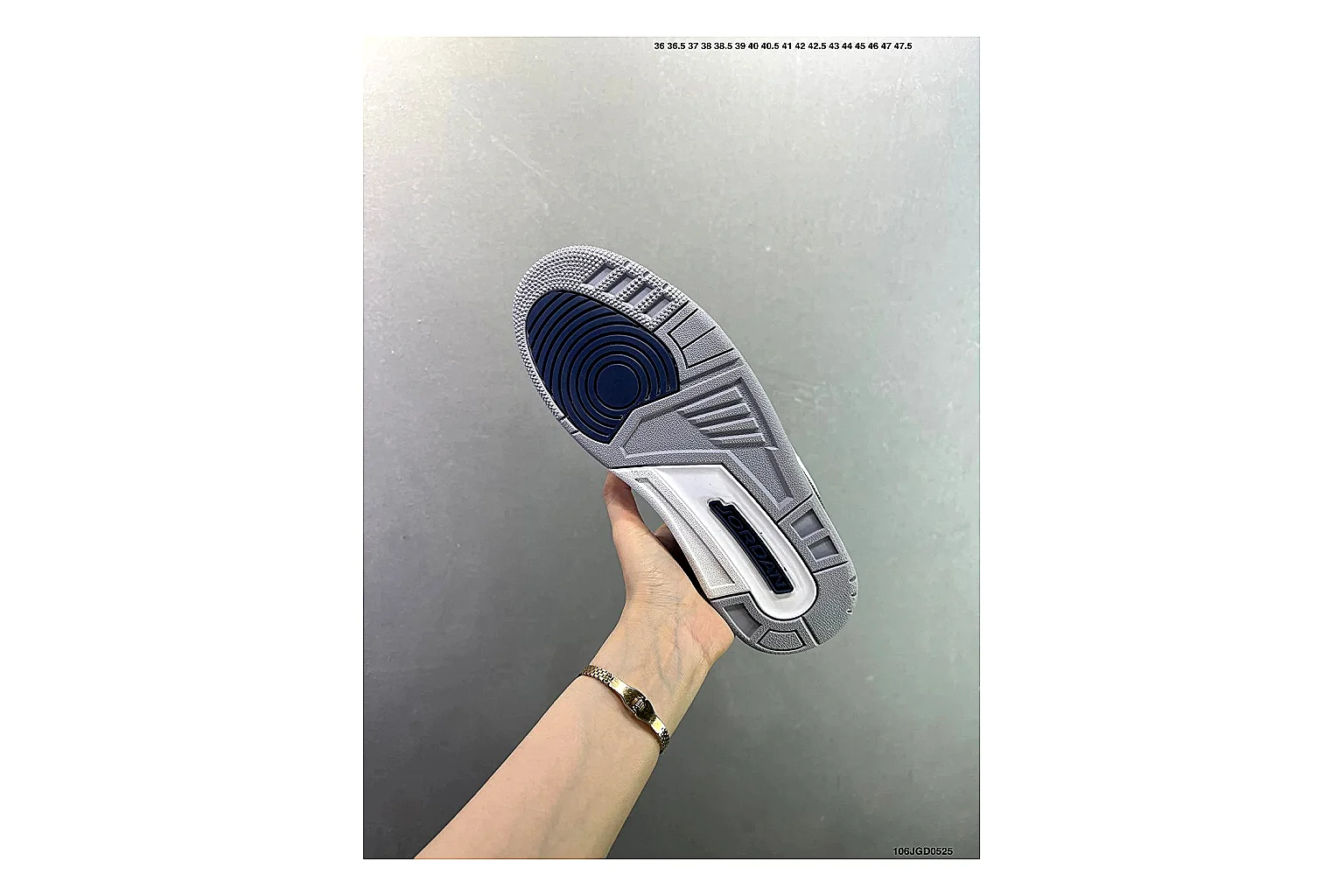 Jordan Air Jordan 3 Midnight Navy shopping brief image showing white leather upper, navy accents, elephant print panels and visible Air sole for retro sport style thumbnail 3
