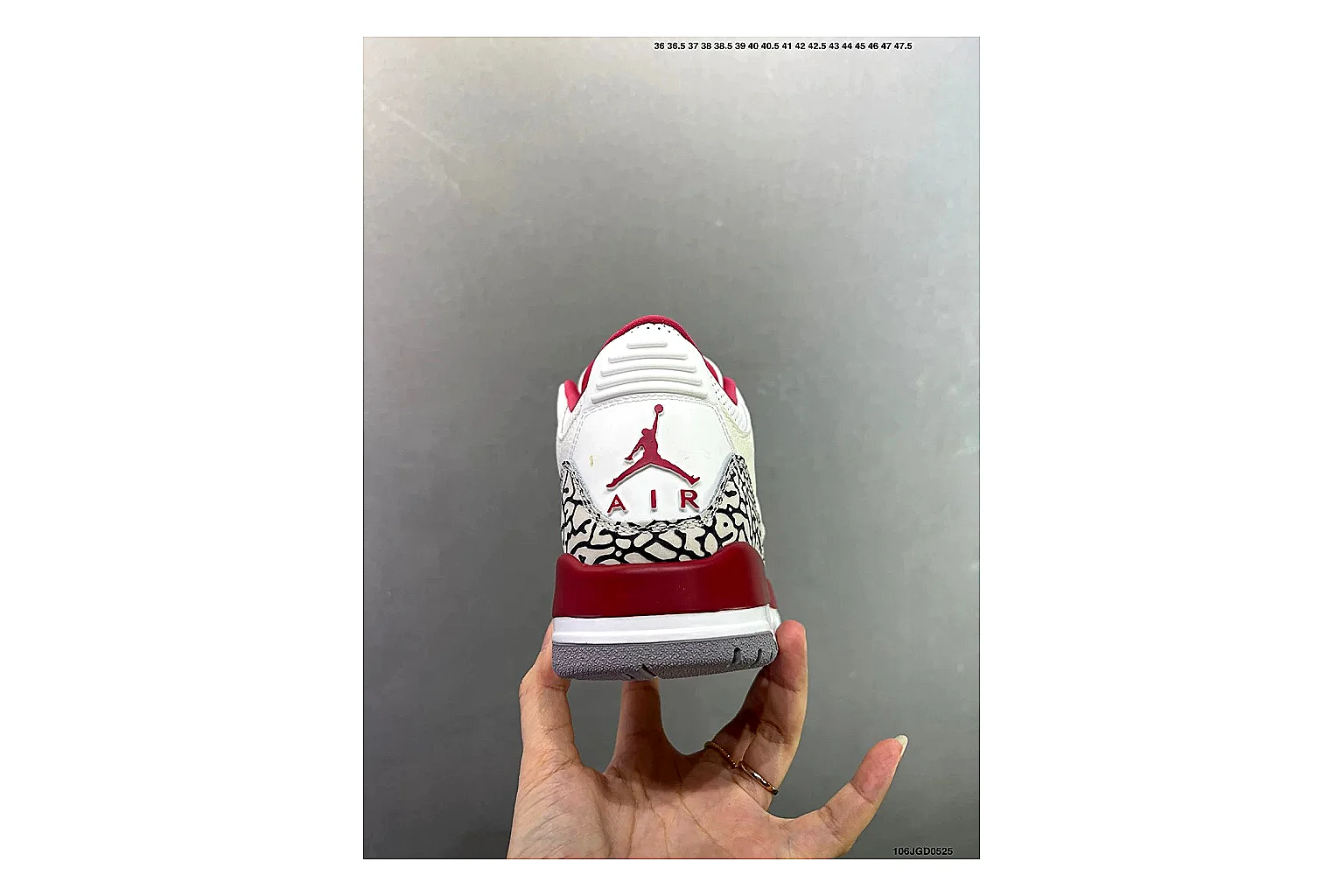 Jordan Air Jordan 3 White Red Cement shopping brief image showing white leather upper, red accents, elephant print panels and visible Air sole for classic retro style thumbnail 6