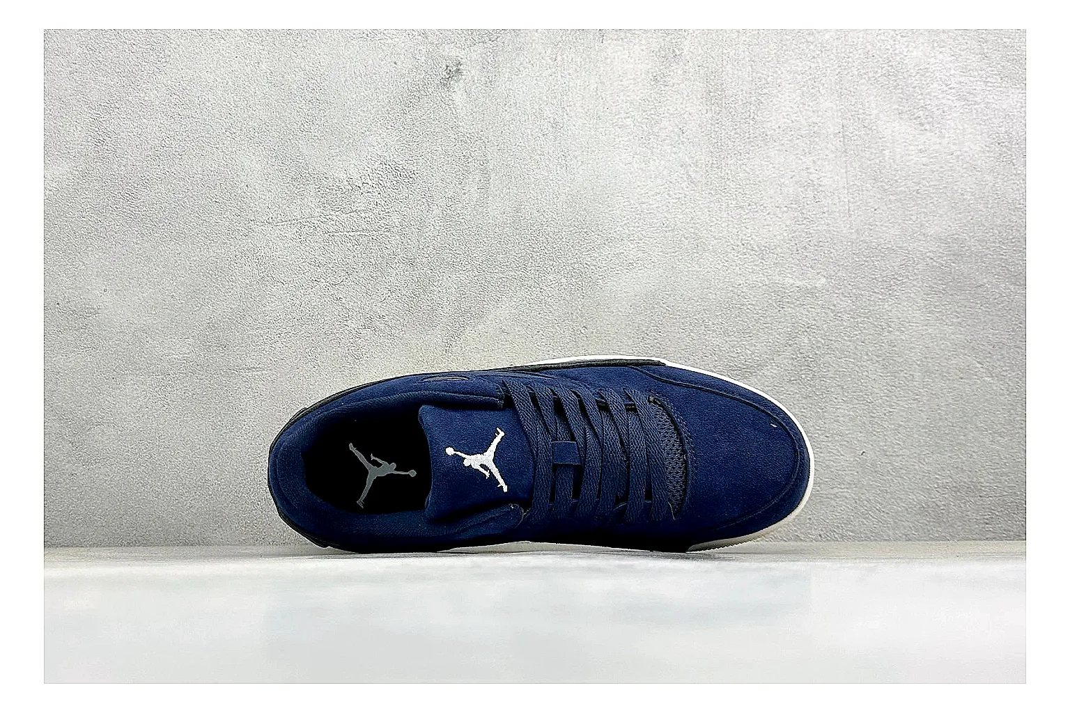 Jordan Flight Navy Suede shopping brief photo showing navy suede upper, low court silhouette, cream sole, and soft retro basketball profile thumbnail 5