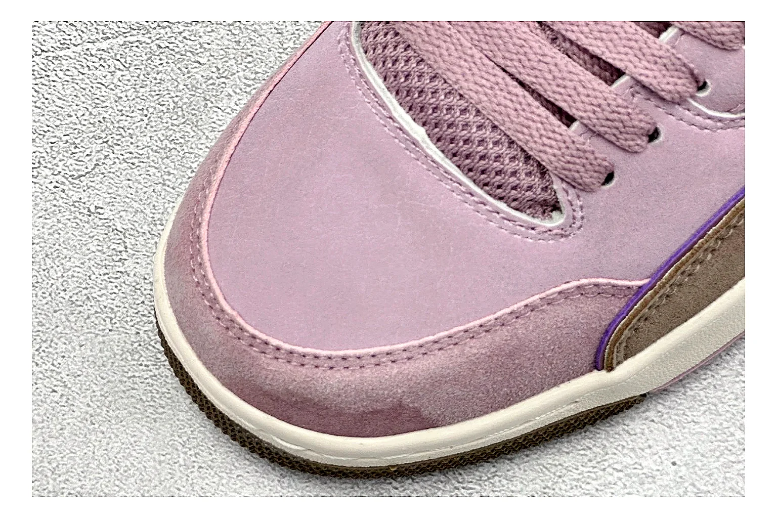 Jordan Flight Purple Suede shopping brief photo showing purple suede upper, low court silhouette, cream sole, and soft retro basketball styling thumbnail 3
