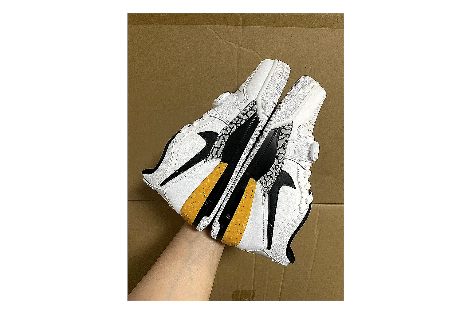 Jordan Retro Court White Yellow shopping brief photo showing white leather low-top upper, yellow accents, basketball-retro shape, and clean court sole thumbnail 6