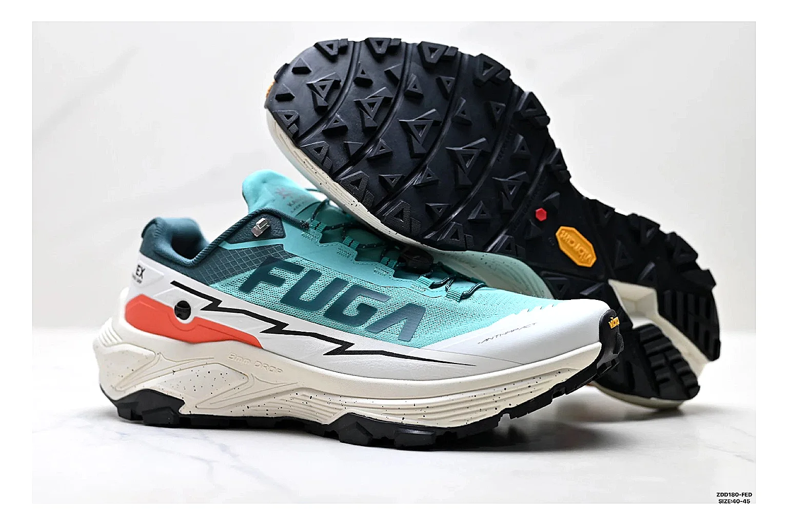 Kailas Fuga Aqua White Sneakers shopping brief image showing aqua white outdoor running shoes with mesh texture, side-profile shape, upper panel lines, and outsole detail thumbnail 3