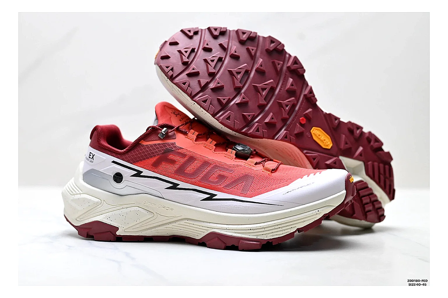 Kailas Fuga Coral White Sneakers shopping brief image showing coral white outdoor running shoes with mesh texture, side-profile shape, upper panel lines, and outsole detail thumbnail 3
