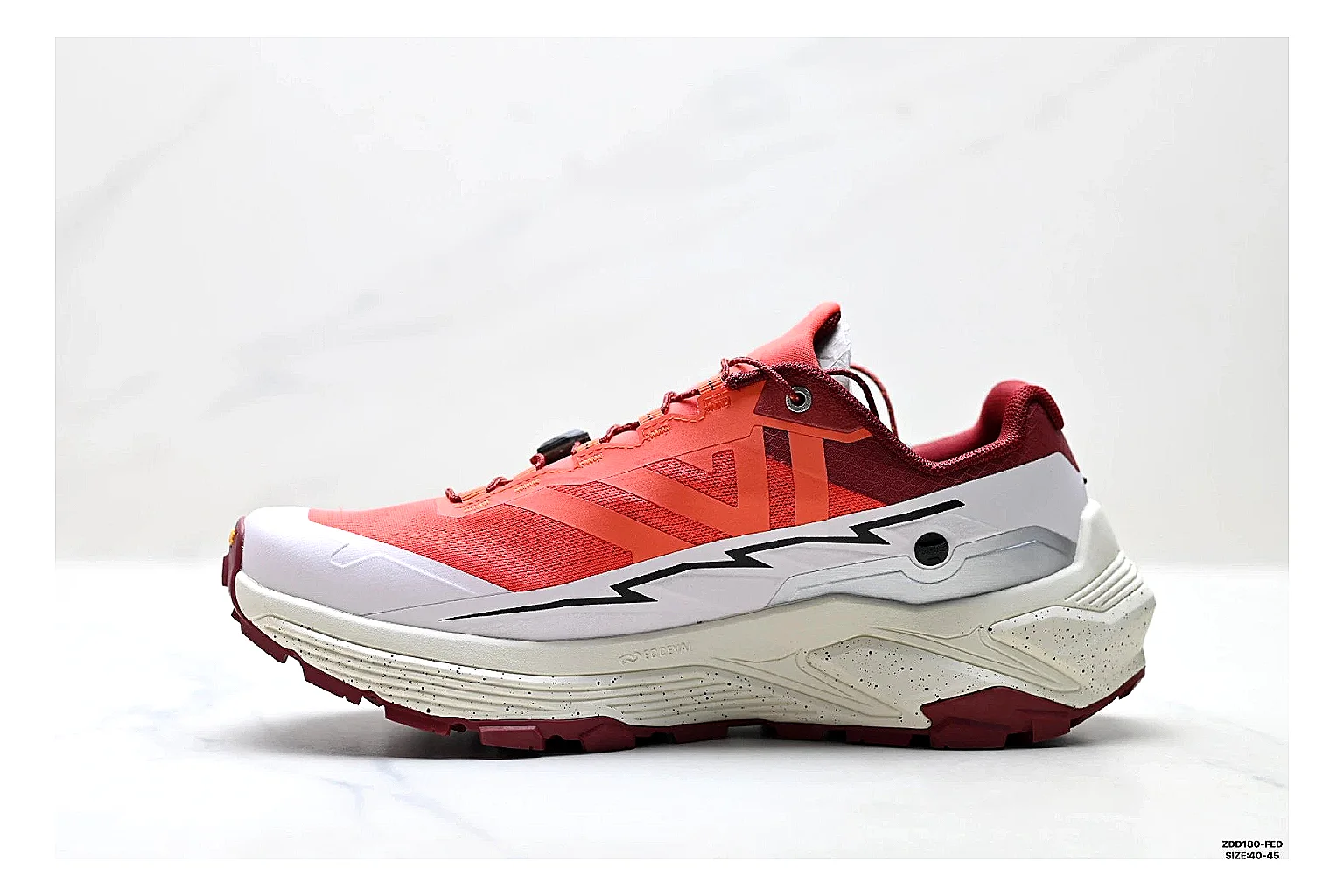 Kailas Fuga Coral White Sneakers shopping brief image showing coral white outdoor running shoes with mesh texture, side-profile shape, upper panel lines, and outsole detail thumbnail 4