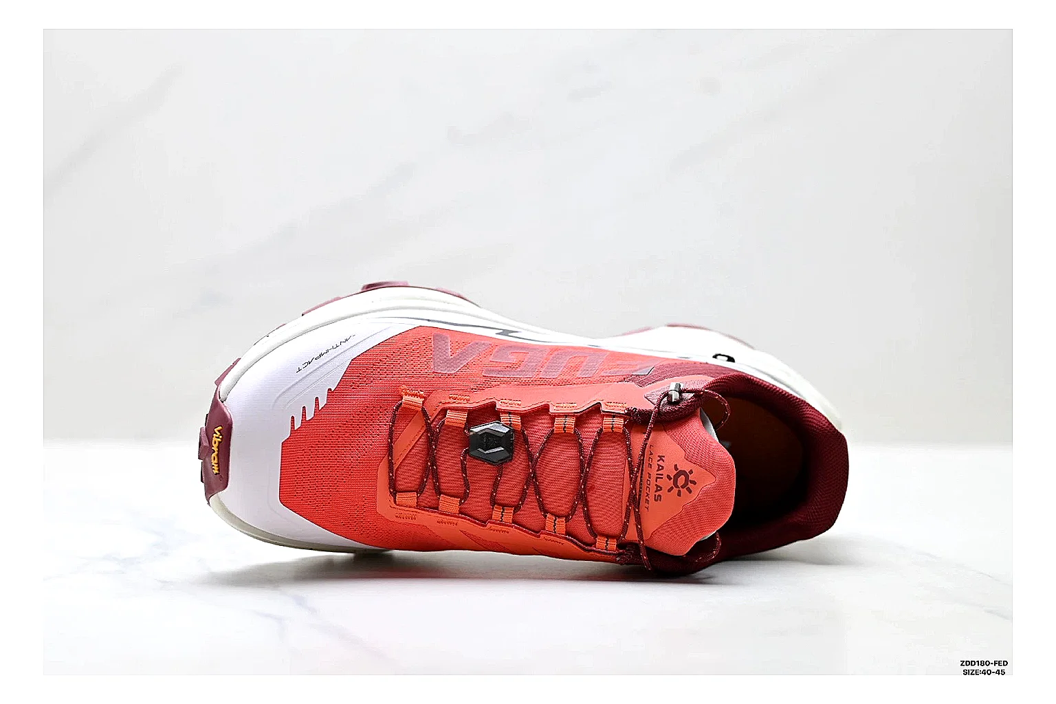 Kailas Fuga Coral White Sneakers shopping brief image showing coral white outdoor running shoes with mesh texture, side-profile shape, upper panel lines, and outsole detail thumbnail 5