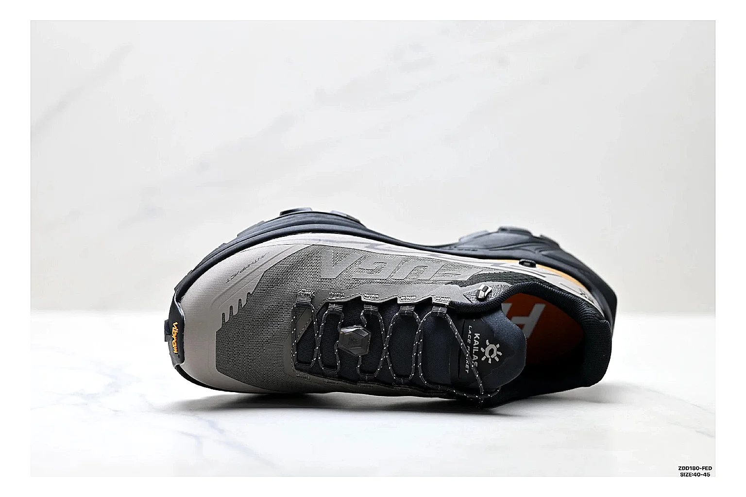 Kailas Fuga Gray Gold Sneakers shopping brief image showing gray gold outdoor running shoes with mesh texture, side-profile shape, upper panel lines, and outsole detail thumbnail 5