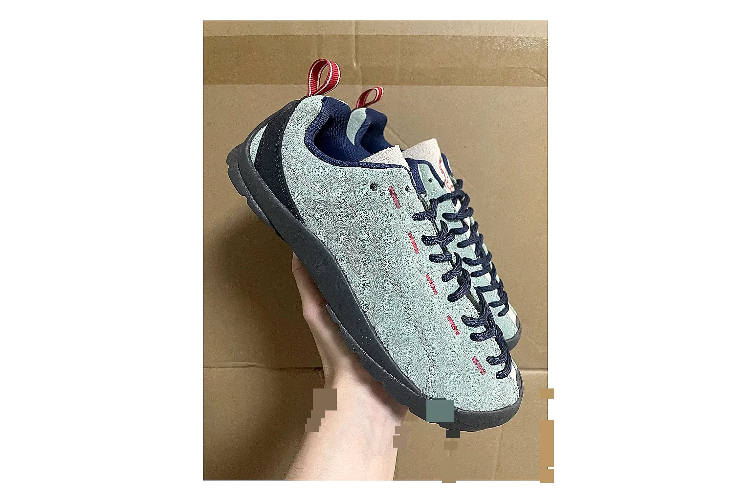 KEEN Jasper Runner Gray Blue shopping brief photo showing gray mesh-suede runner upper, blue accents, outdoor-runner profile, and rugged casual sole