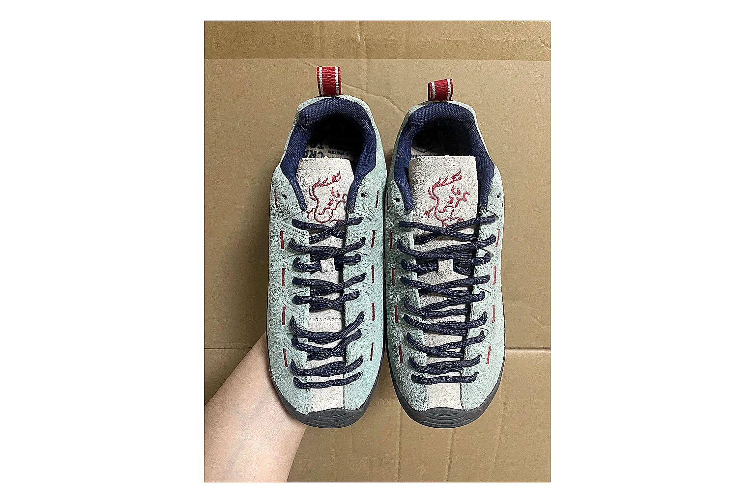 KEEN Jasper Runner Gray Blue shopping brief photo showing gray mesh-suede runner upper, blue accents, outdoor-runner profile, and rugged casual sole thumbnail 4