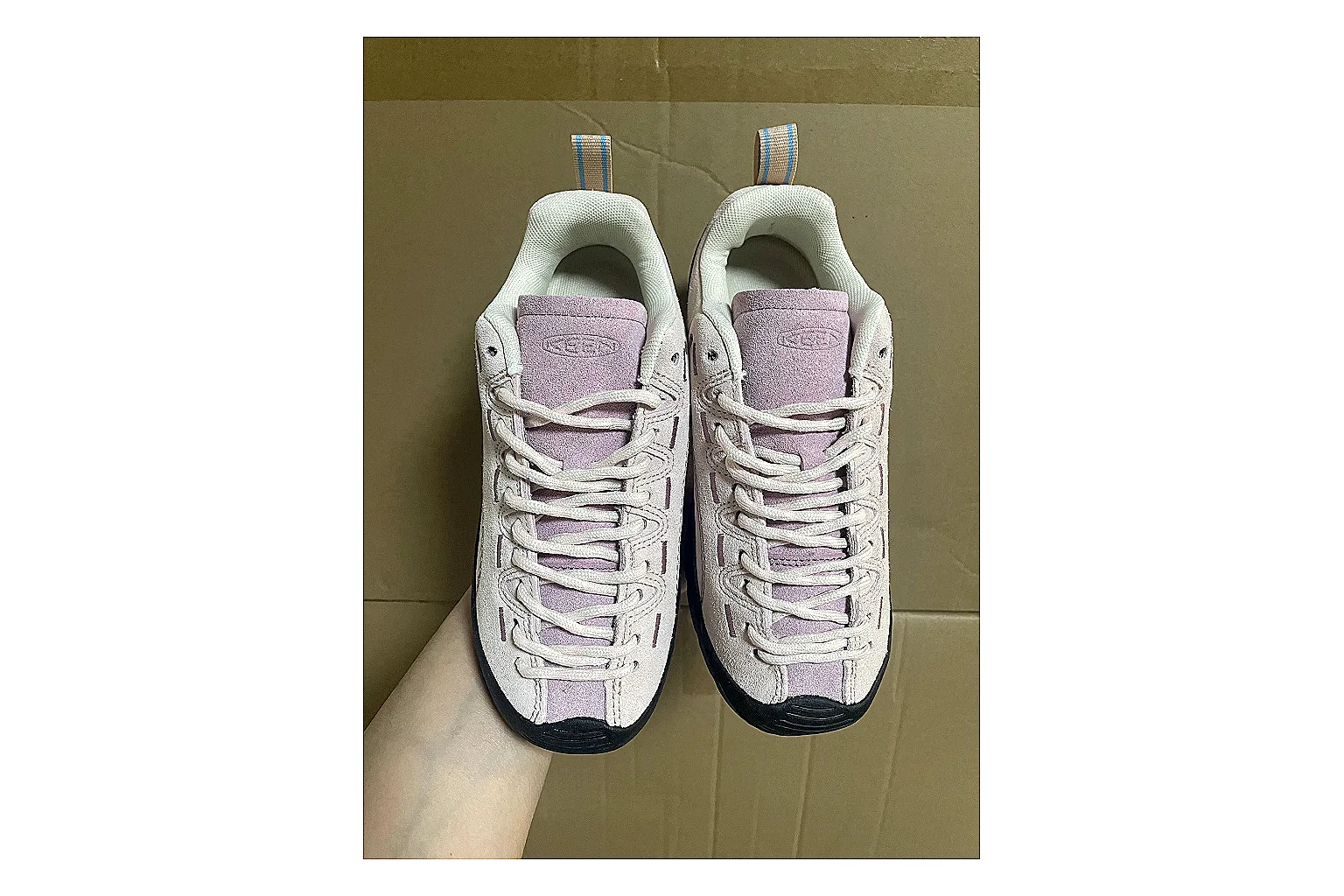 KEEN Jasper Runner White Purple shopping brief photo showing white mesh-suede runner upper, purple accents, outdoor-runner shape, and trail-casual sole thumbnail 4