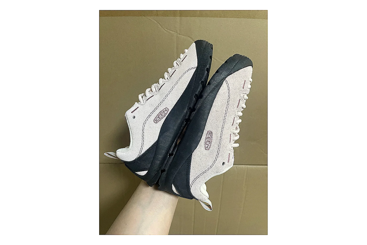 KEEN Jasper Runner White Purple shopping brief photo showing white mesh-suede runner upper, purple accents, outdoor-runner shape, and trail-casual sole thumbnail 6