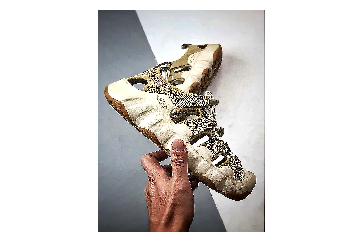 KEEN Jasper Sandal Beige Taupe shopping brief photo showing beige taupe suede-mesh upper, outdoor sandal shape, protective toe area, and trail-casual sole thumbnail 2