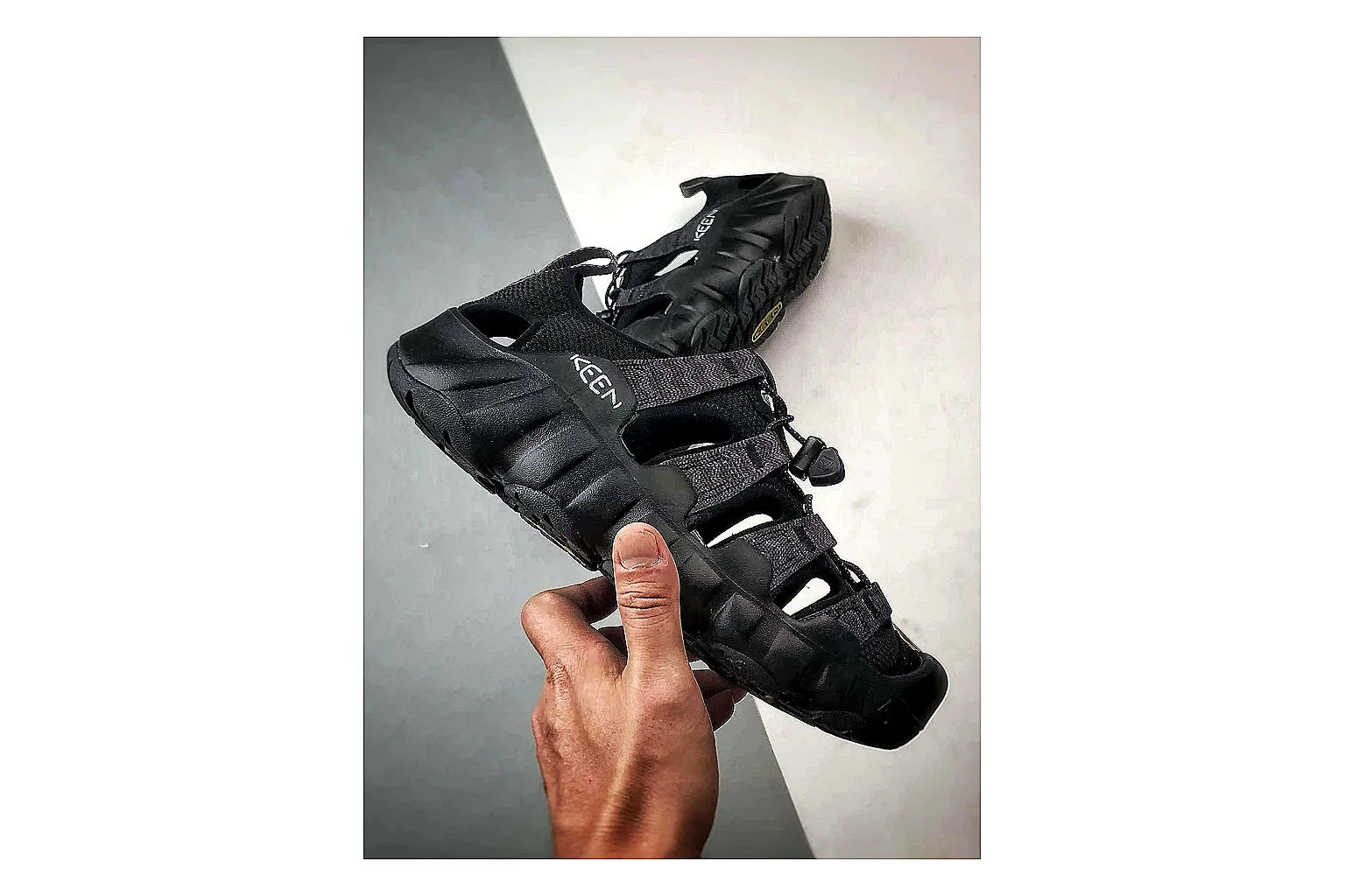 KEEN Jasper Sandal Black shopping brief photo showing black suede-mesh upper, outdoor sandal shape, protective toe area, and trail-casual sole thumbnail 2