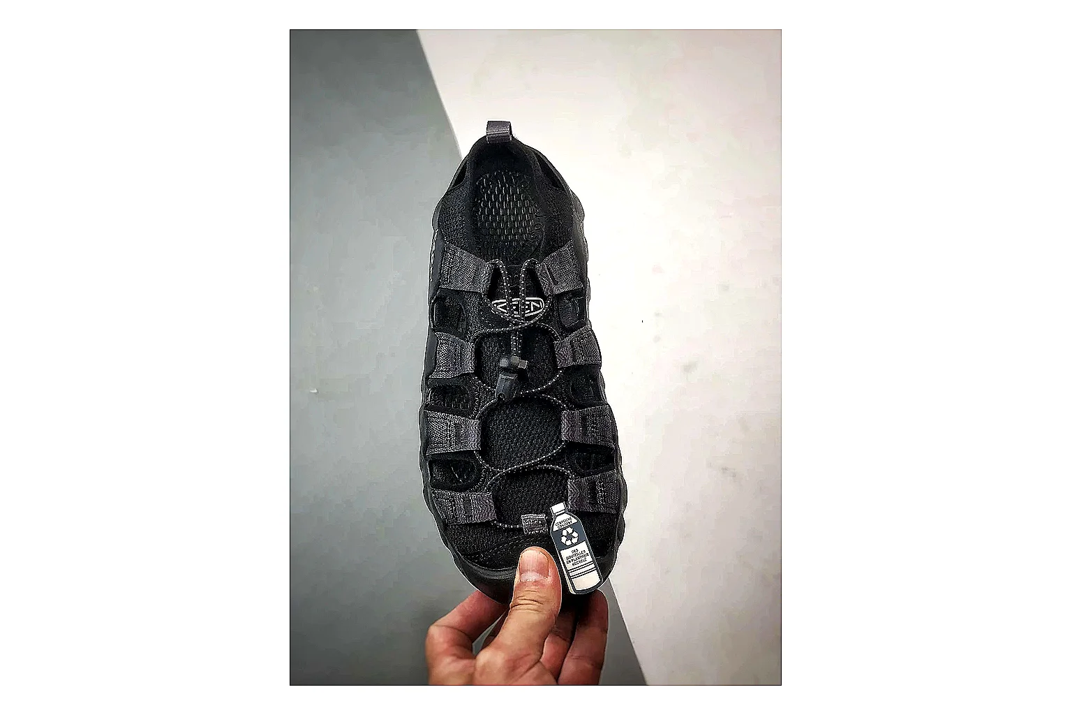 KEEN Jasper Sandal Black shopping brief photo showing black suede-mesh upper, outdoor sandal shape, protective toe area, and trail-casual sole thumbnail 4