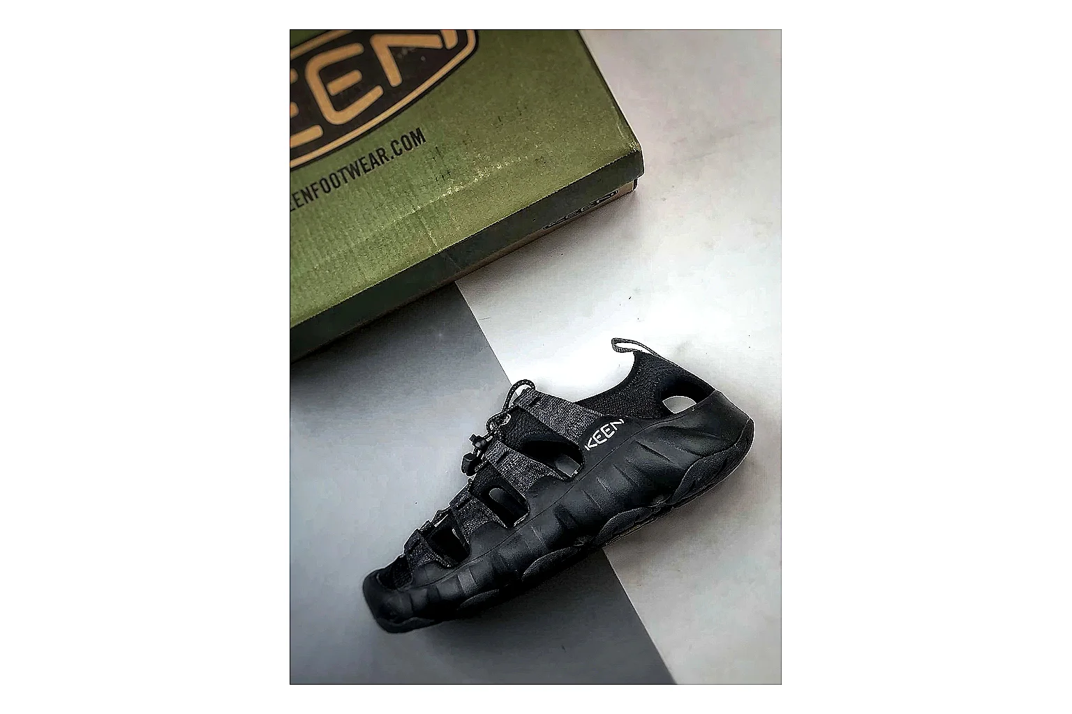 KEEN Jasper Sandal Black shopping brief photo showing black suede-mesh upper, outdoor sandal shape, protective toe area, and trail-casual sole thumbnail 5