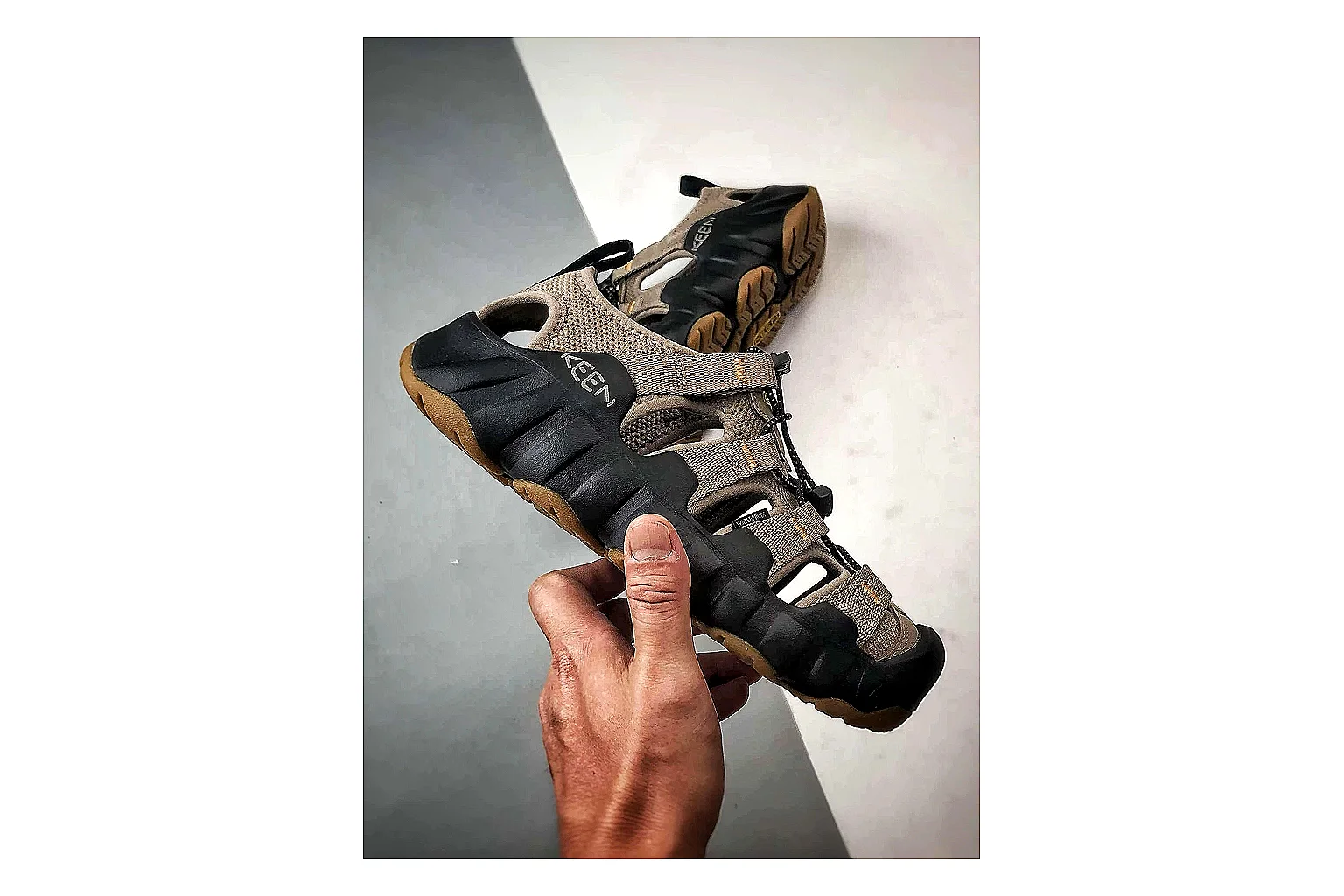 KEEN Jasper Sandal Black Brown shopping brief photo showing black brown suede-mesh upper, outdoor sandal shape, protective toe area, and rugged trail sole thumbnail 2