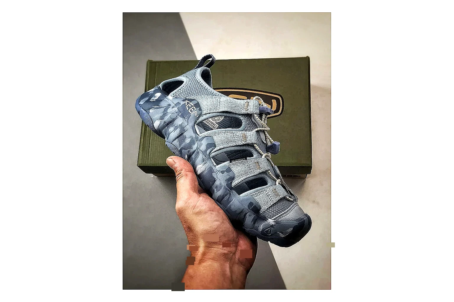KEEN Jasper Sandal Blue Gray shopping brief photo showing blue gray suede-mesh upper, outdoor sandal silhouette, protective toe area, and trail-casual sole